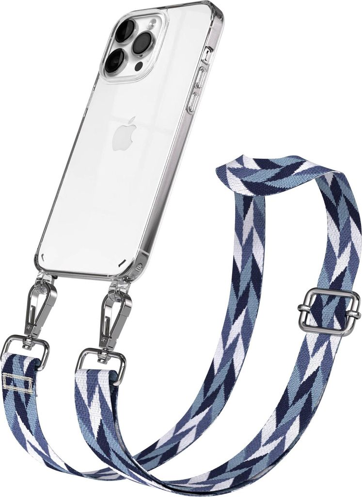 EAZY CASE Handykette - Verstellbarer Trageriemen kompatibel mit Apple iPhone 14 Pro Max, Handykordel mit transparenter Silikon-Hülle, Karabiner Si...
