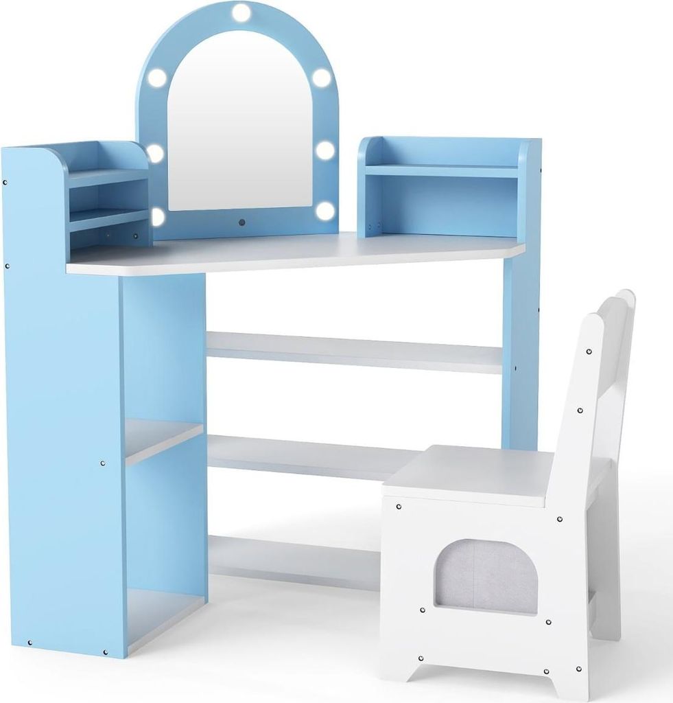 Kinderschminktisch-Set mit Spiegel und Beleuchtung - Blau