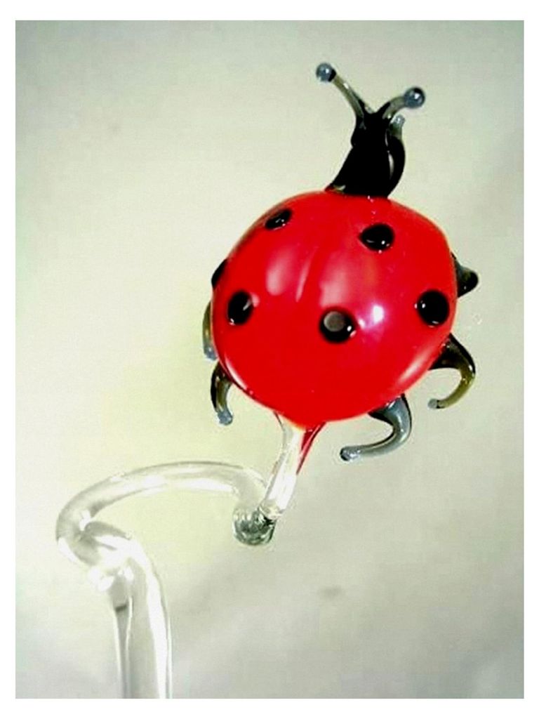 Glasfigur Marienkäfer Schwarz Rot Orchideenstab - Blumenstab mit Glasfigur - Rankhilfe Deko für Orchideen