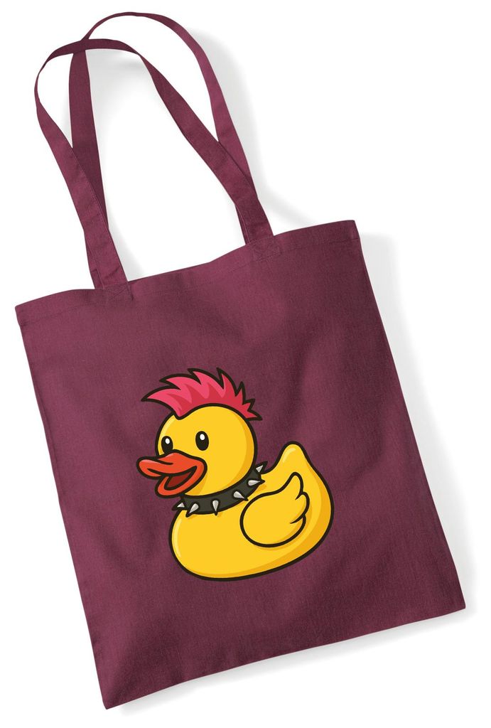 Huuraa Jutebeutel Quietscheente Punk Gummiente Punker 10 Liter Burgundy Baumwolle Tasche Geschenkidee