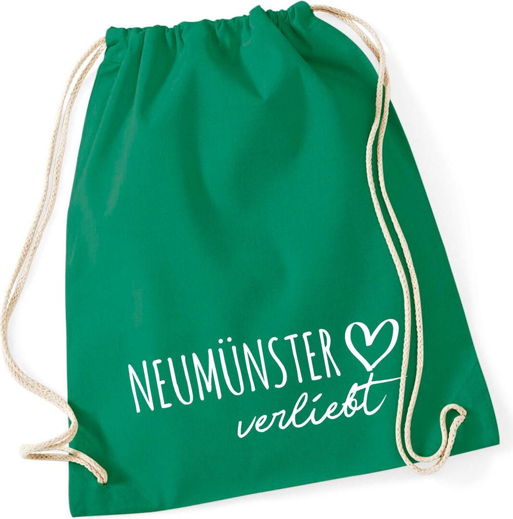 Huuraa Turnbeutel Neumünster verliebt 12 Liter Kelly Green Baumwolle Rucksack Geschenkidee