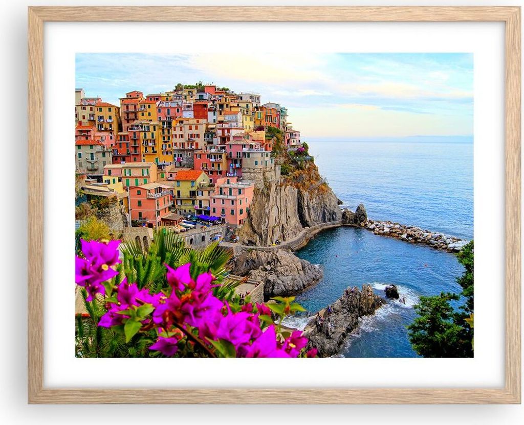 Gerahmtes Poster - Rahmen in heller Eiche - Italien küste felsen landschaft - 50x40 cm - Wand Bild - Wanddeko - Wandbilder - Wandposter - Bilderra...