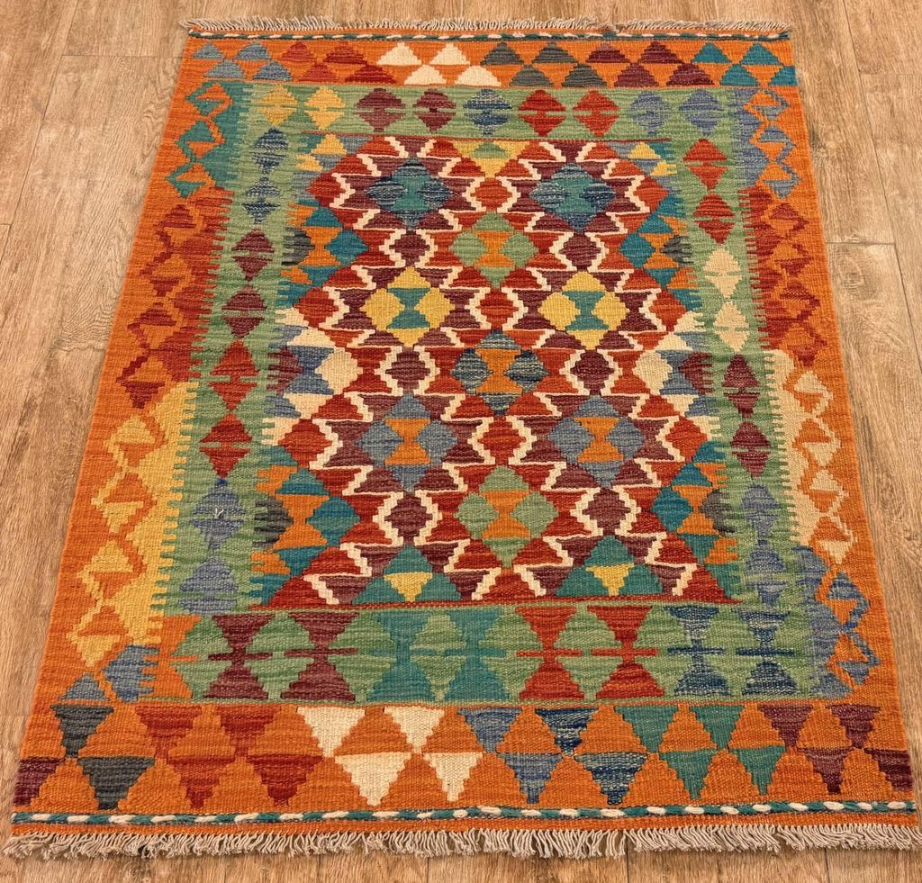 Teppich KELIM ORIGINAL | Farbe: Multi; Größe: 91x118 cm | strapazierfähig und leicht zu reinigen | Wohnzimmer | Schlafzimmer