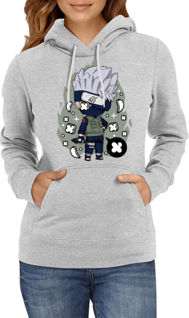 Damen Kapuzenpullover Japan Manga Anime Comics Naruto Kakashi 01, Lady L / Grau