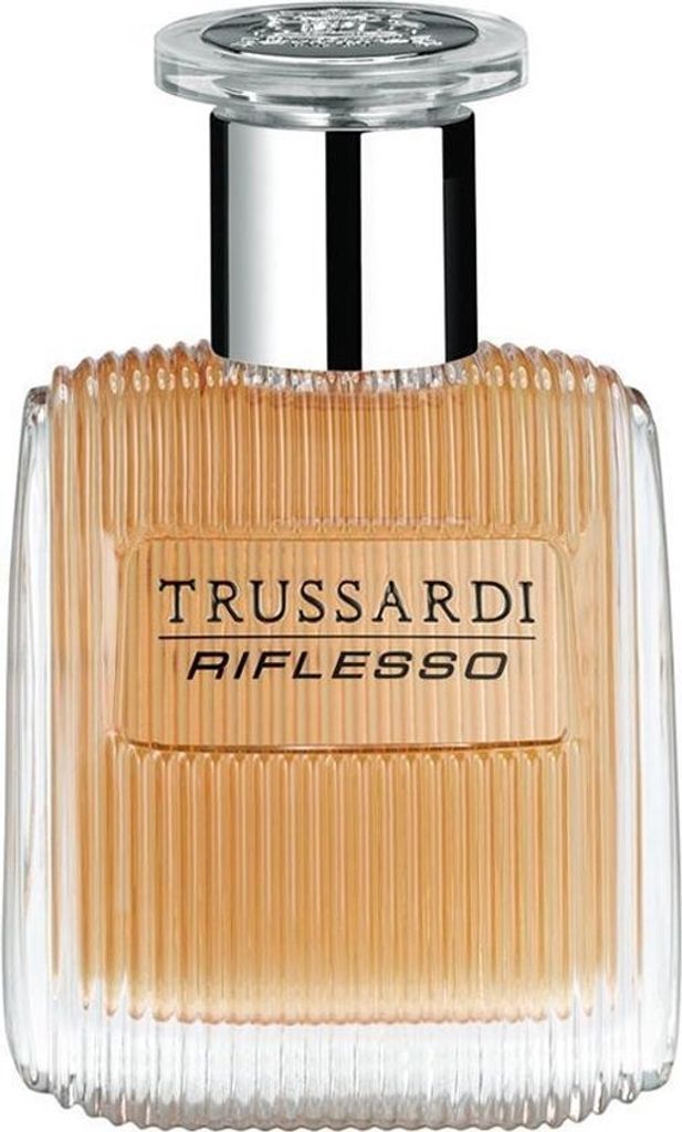 A product shot of a bottle of Trussardi Riflesso Eau de Toilette for men.