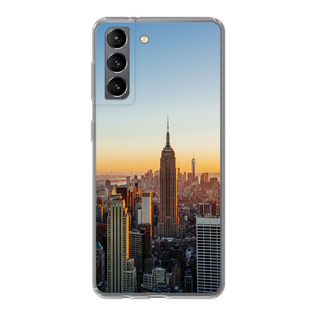 MuchoWow Handyhülle Schutzhülle Hülle für Samsung Galaxy S21 New York - Skyline - Sonnenuntergang Silikon Softcase Handy Hülle - Softcase