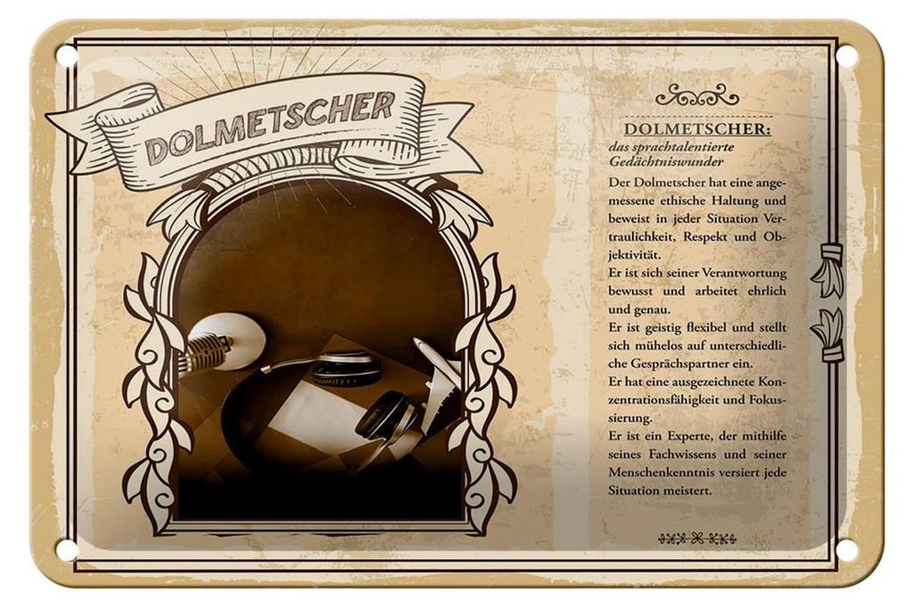Blechschild Berufe 18x12cm Dolmetscher Gedächtniswunder Dekoration