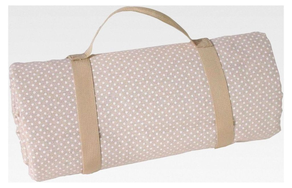 Rechteckige Picknickdecke Beige mit weißen Punkten aus Baumwolle - Rückseite aus wasserabweisendem Polyester - Faltbar mit Tragevorrichtung - 140...