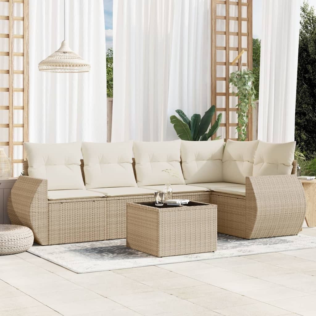 6-tlg. Garten-Sofagarnitur mit Kissen Beige Poly Rattan 3253675