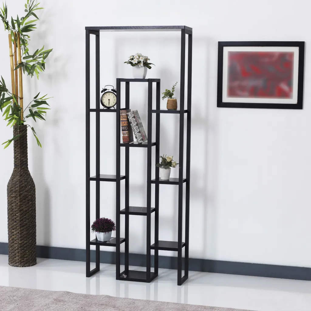 Étagère à fleurs intérieure 11 niveaux 150 cm Noir et Effet Marbre Chic