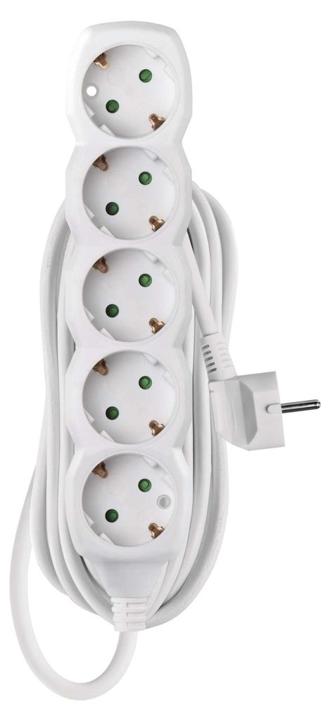 EMOS Steckdosenleiste 5-fach, 5 m Kabel 1,5 mm2, weiß, Steckdosen 45° gedreht, Schuko mit erhöhtem Berührungsschutz, für Innen, P0525R