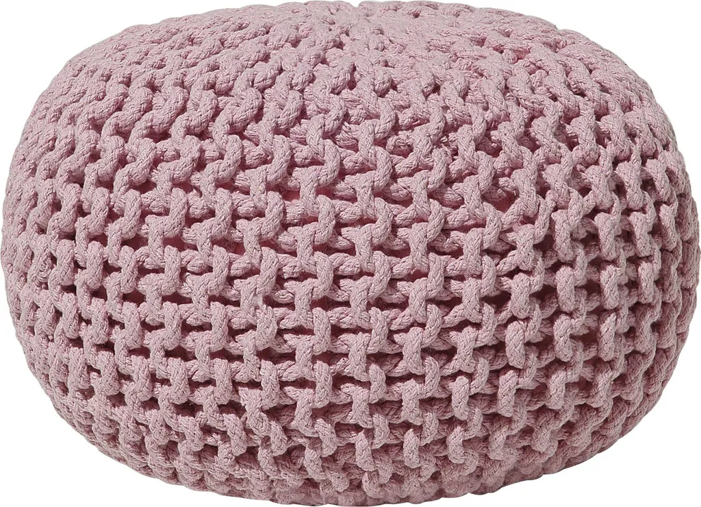 Pouf moderne en coton rose tressé Ø40 cm pour déco élégante