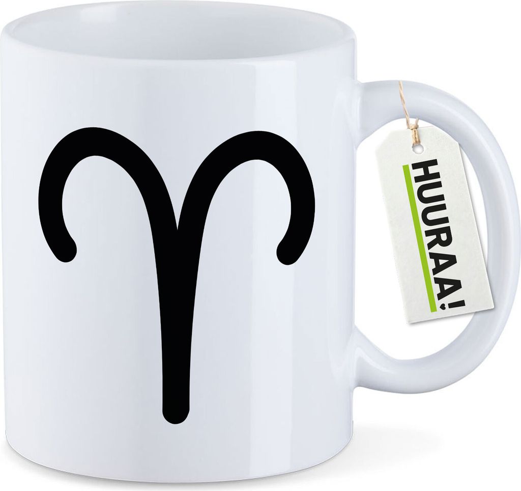 Huuraa Kaffeetasse Widder Sternzeichen Zeichen 330ml Weiß Keramik Kaffeebecher Geschenkidee