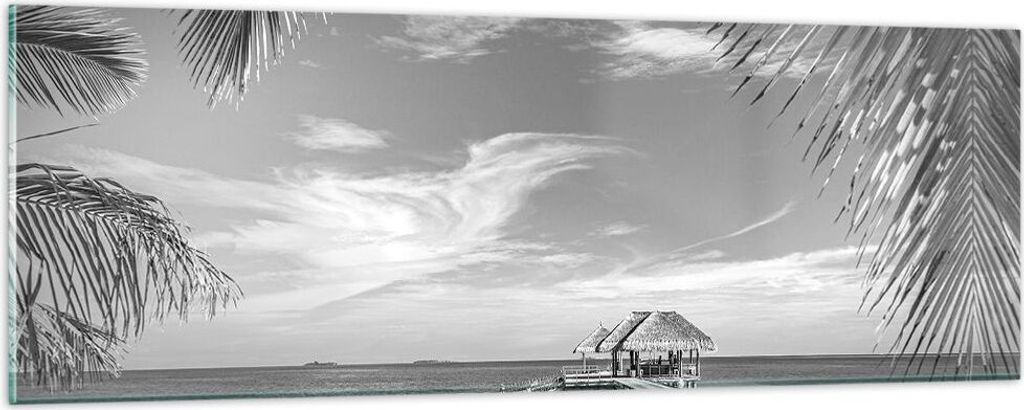Bilder auf glas - Einteilig - Himmlisch Strand Monochrom - 90x30cm - Glasbilder - Wandbilder - Bilder - zum Aufhängen bereit - Wanddekoration aus ...