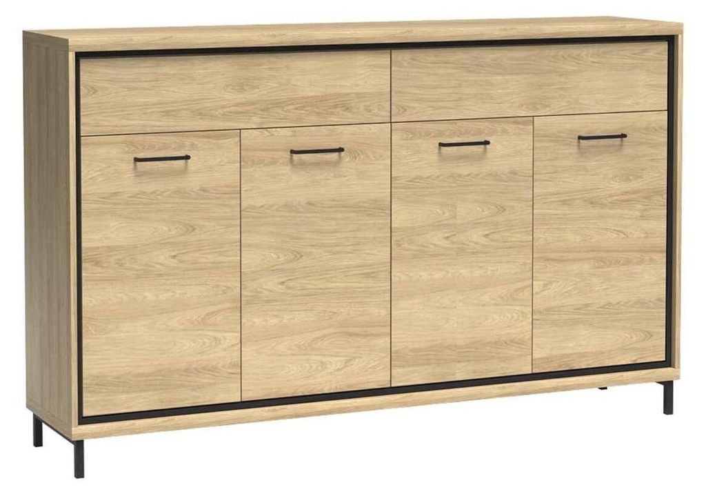 Masseno Kommode SYNDRA 177,2 cm Sideboard mit Schubladen und 4 Türen für Wohnzimmer Schlafzimmer Modern 177,2x41x101 cm Eichefarben