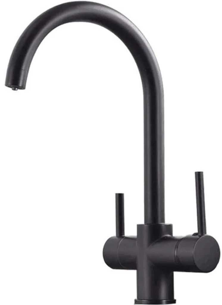 Robinet de cuisine à trois voies noir mat pour système de filtre à eau