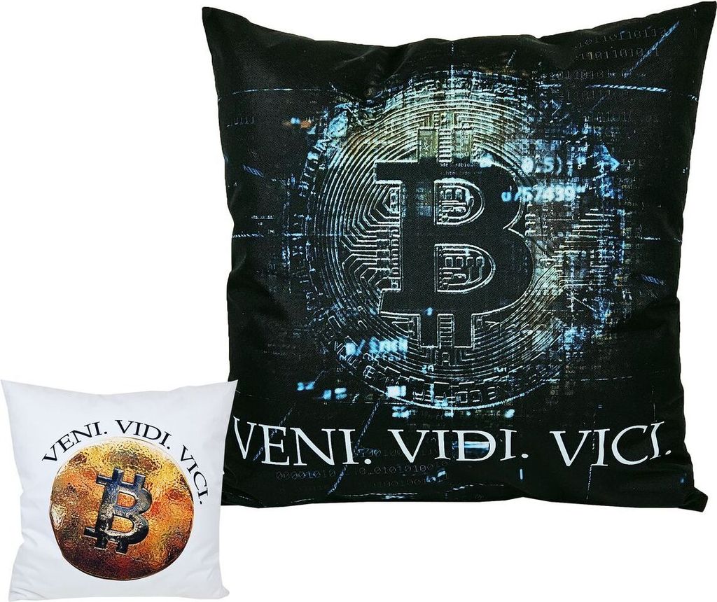 JACK 1x Outdoor Kissenhülle Kissenbezug 50x50cm Bitcoin Logo BTC Crypto Schwarz / Weiß Wasserfest Kissen Digitaldruck, Farbe:Schwarz
