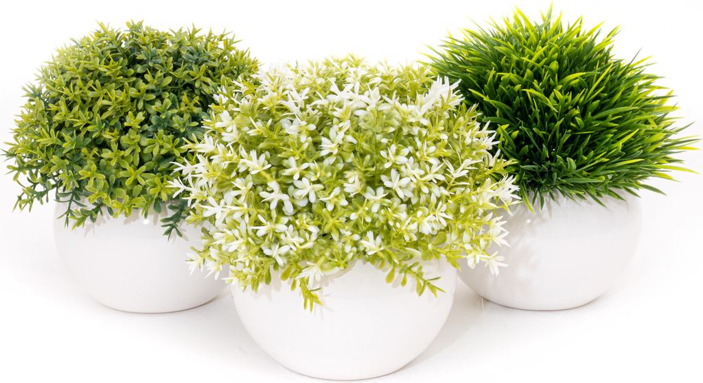Künstliche Pflanzen im Topf 3er Set Wohnzimmer Deko modern Kunstpflanze Blumen