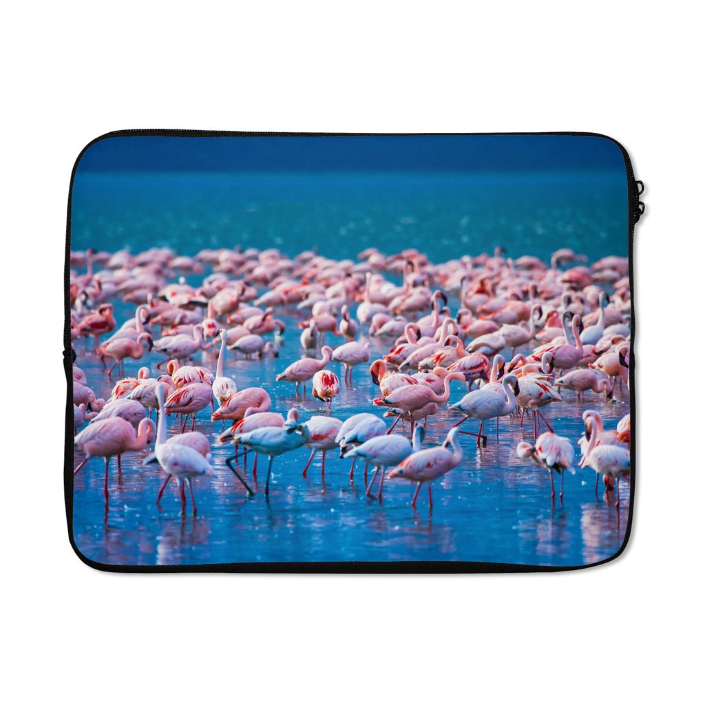 MuchoWow Laptop Hülle 17 Zoll Laptoptasche Flamingo - Wasser - Tropisch - Rosa - Zipper - Schutzabdeckung