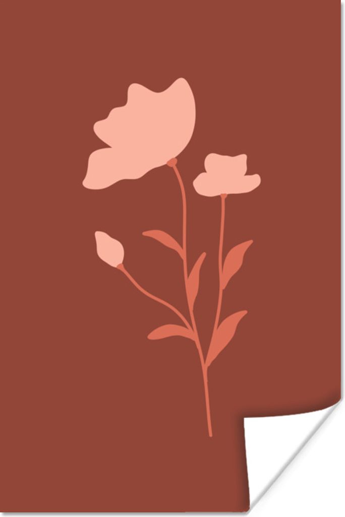 MuchoWow Poster Illustration einer rosa Blume auf einem braunen Hintergrund 120x180 cm - Kunstposter