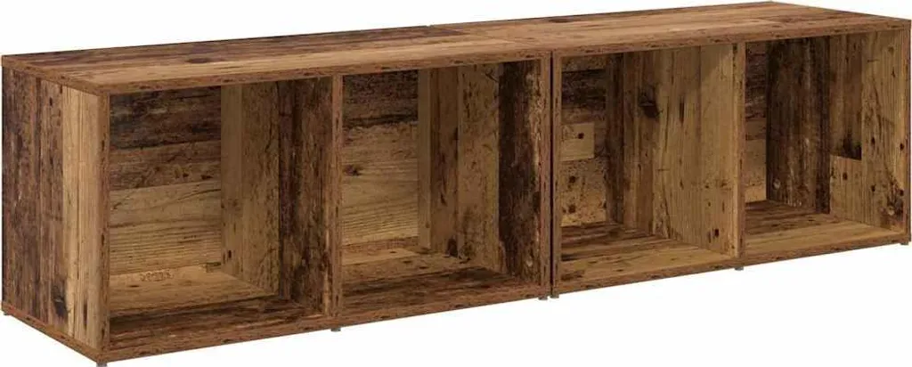 Petit meuble TV bas 2 unités bois vieilli marron - Meuble multimédia