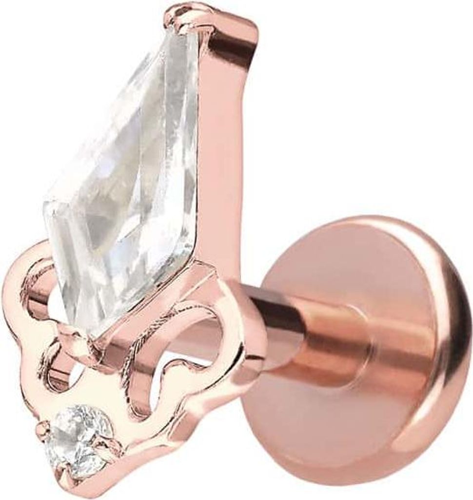 Ohrpiercing, Nasenpiercing Titan Labret mit Push Fit KRISTALLSCHILD RoséGold Stablänge: 6mm | Stabstärke: 1,2mm
