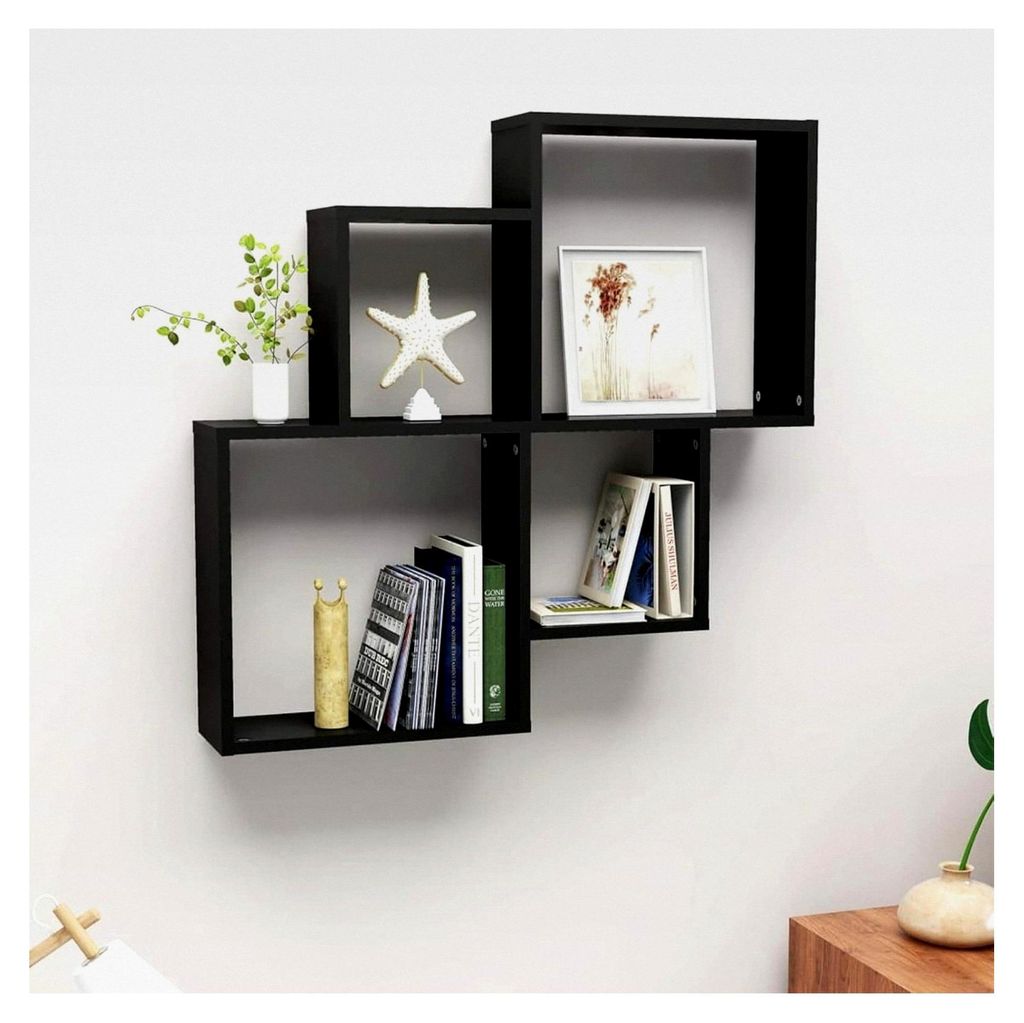 Würfelregal, Wandregal, Bücherregal, Badregal, Schwebe Regal, Schwarz 80x15x78,5 cm Spanplatte