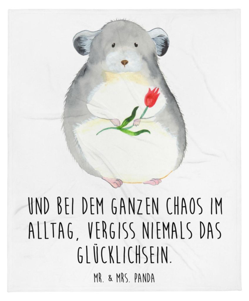 Mr. & Mrs. Panda Bettdecke Chinchilla Blume - Weiß - Geschenk, Chinchillas, Tagesdecke, Chaos, Kuscheldecke, Lustige Sprüche, Wohndecke, Glückli...