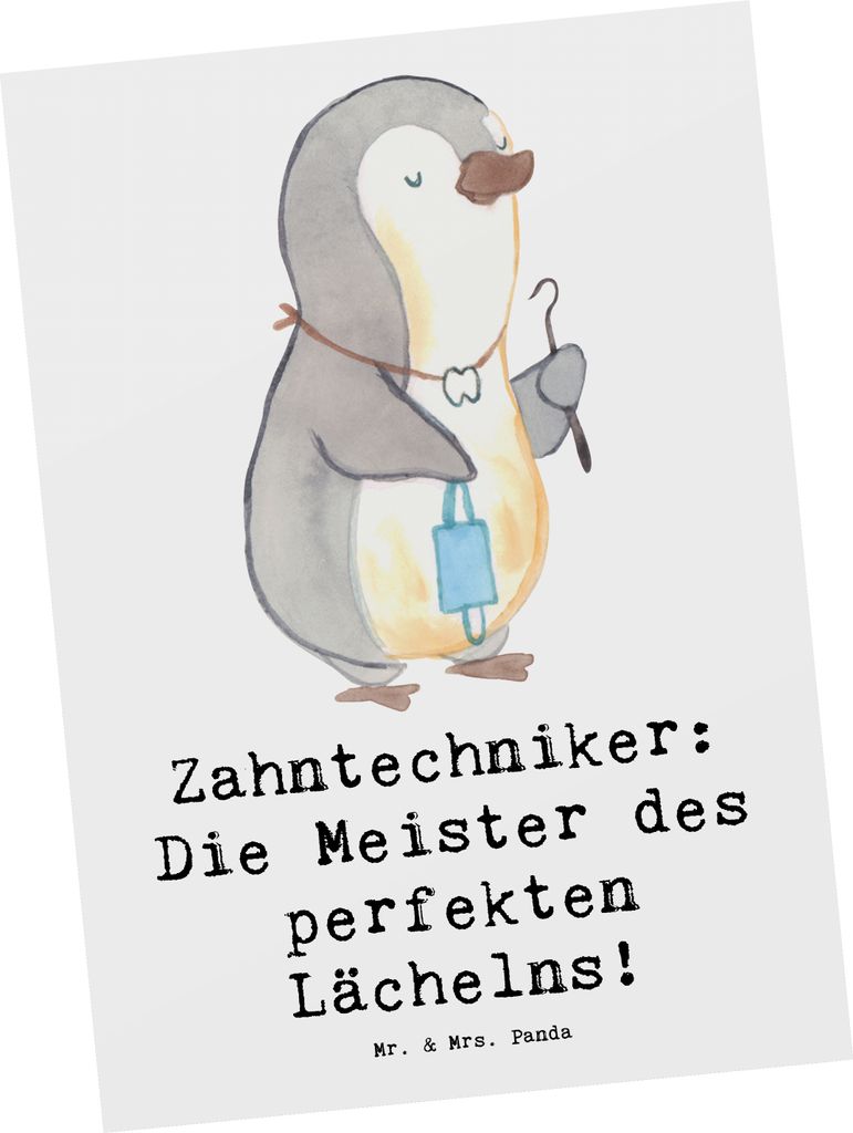 Mr. & Mrs. Panda Postkarte Zahntechniker Lächeln - Weiß - Geschenk, Fotokarte, Geschenke mit Herz, Feinmechanik, Berufsprodukte, Kronen, Präzisi...