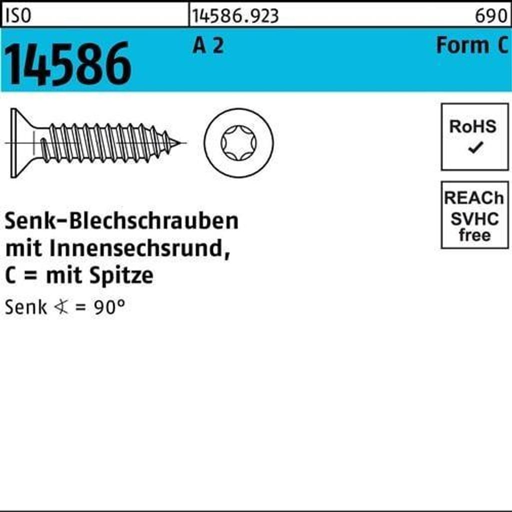 Reyher Senkblechschrauben ISO 14586 A 2 6,3 x 70 -C -T30 (250 Stück)