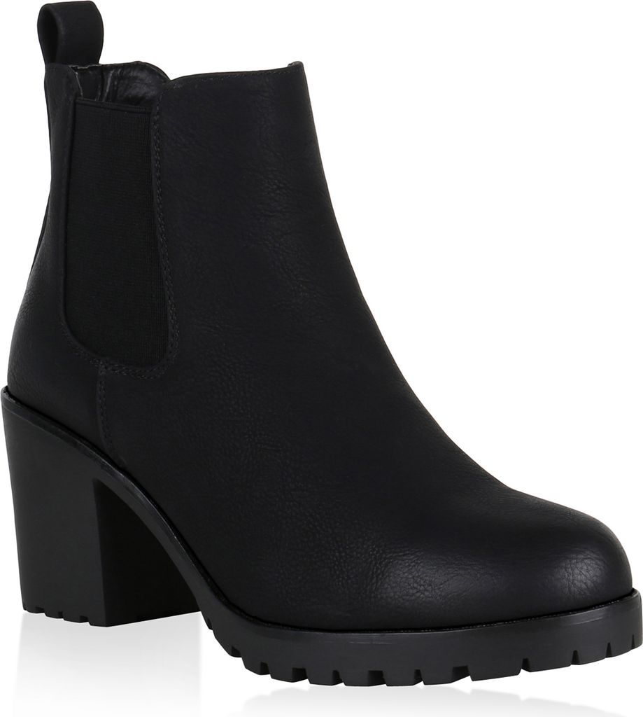 Mytrendshoe Damen Stiefeletten Leicht Gefütterte Chelsea Boots Blockabsatz 819278, Farbe: Schwarz, Größe: 37
