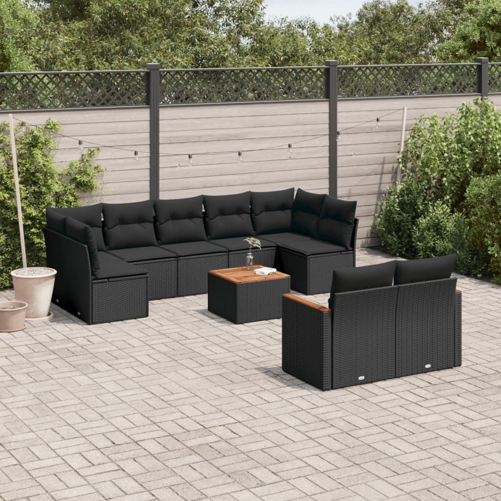 Maison Exclusive - 10-tlg. Garten-Sofagarnitur mit Kissen Schwarz Poly Rattan