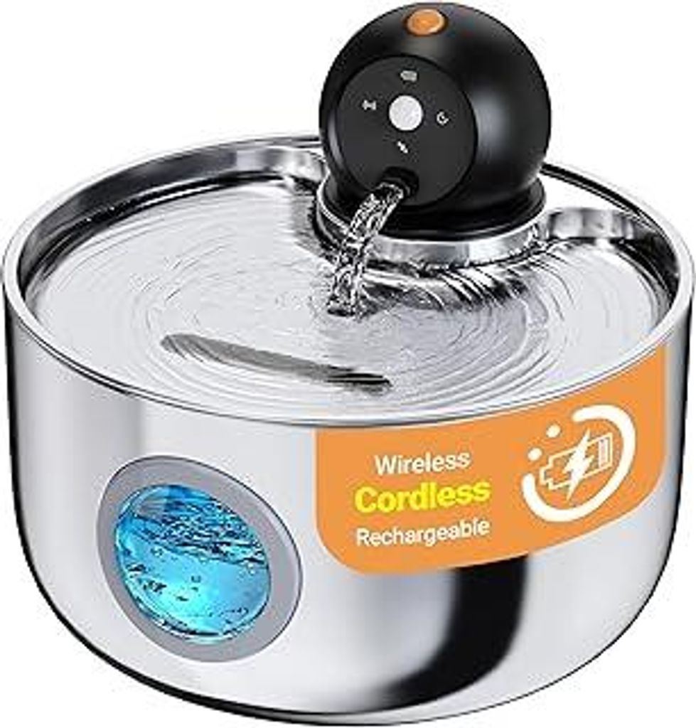 Katzenbrunnen Kabellos mit Bewegungsmelder Batteriebetrieb: Trinkbrunnen für Katze Edelstahl - 2.6L Katzen Trinkbrunnen mit Sensor - Katzentrinkbr...