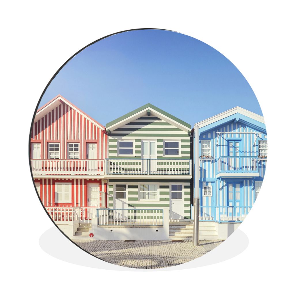 MuchoWow Aluminium Wandkreis Große Strandhäuser Ø 60 cm Wanddeko Modern Wohnzimmer - Wand Kreis - Wandbild - Schlafzimmer - Aluminium Bild - K...