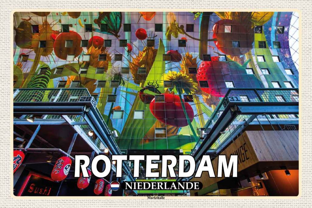 vianmo Holzschild 20x30 cm Rotterdam Niederlande Markthalle Bildmotiv Reisemotiv Europa