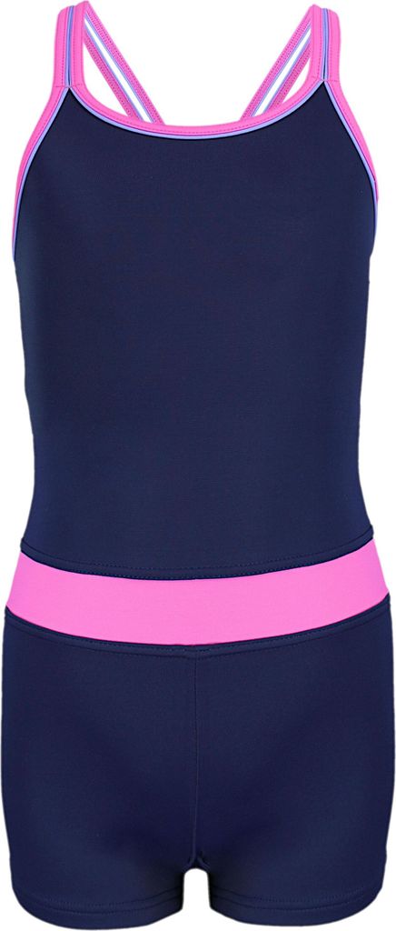 Aquarti Mädchen Badeanzug mit Bein Racerback , Farbe: Dunkelblau / Rosa, Größe: 146