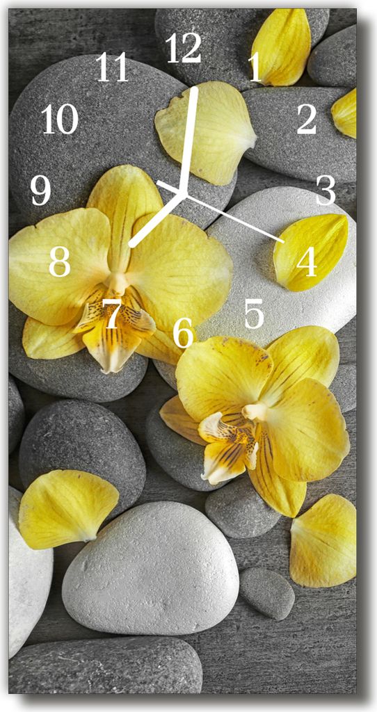 Tulup Glasuhr Wanduhr Küchenuhr Echt-Glas 30x60 Blume Stein Mehrfarbig