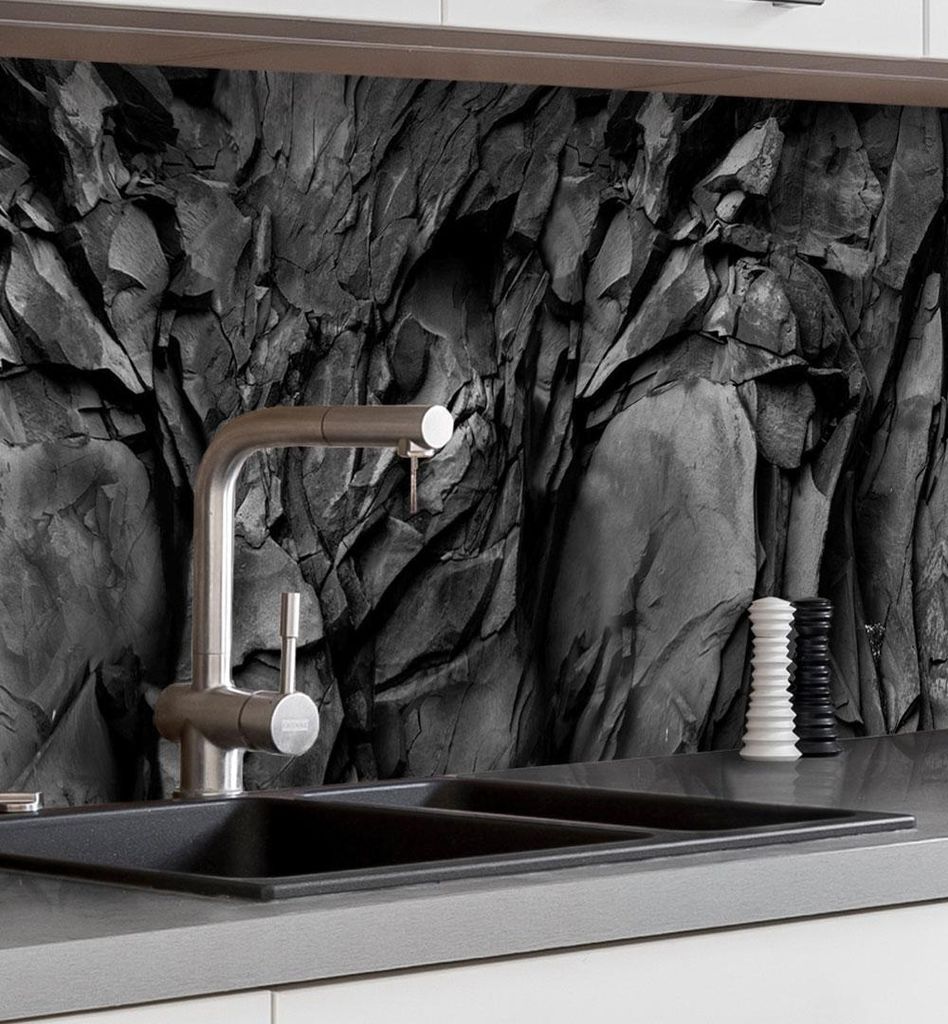Küchenrückwand selbstklebend schwarzer Stein Spritzschutz Folie 400 x 60cm