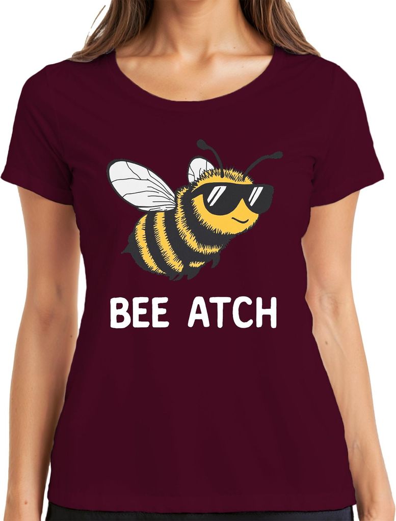 BEE ATCH coole Biene mit Sonnenbrille lustig Humor Geschenk Retro Damen T-Shirt, Burgundy, L