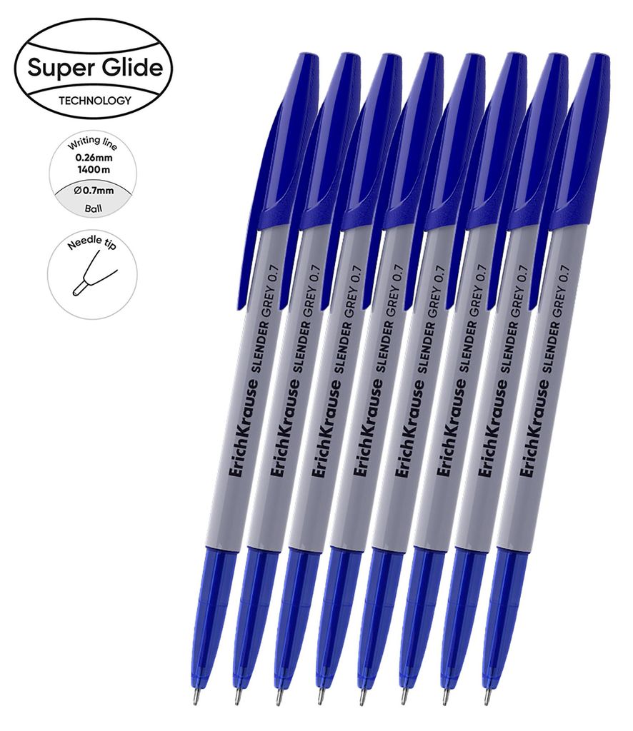 Kugelschreiber Slender Grey Stick 0,26mm 8er Set Blau
