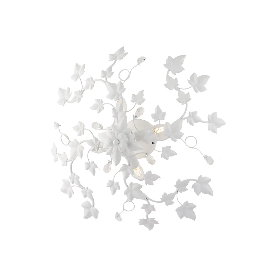 Lampadario Soffitto Shabby Chic Edera Bianco 4 Luci Cristallo