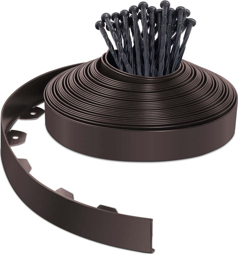 VOUNOT Flexible Rasenkante Beeteinfassungen Kunststoff, mit 40 Erdanker, Länge 20m Höhe 5cm, Braun