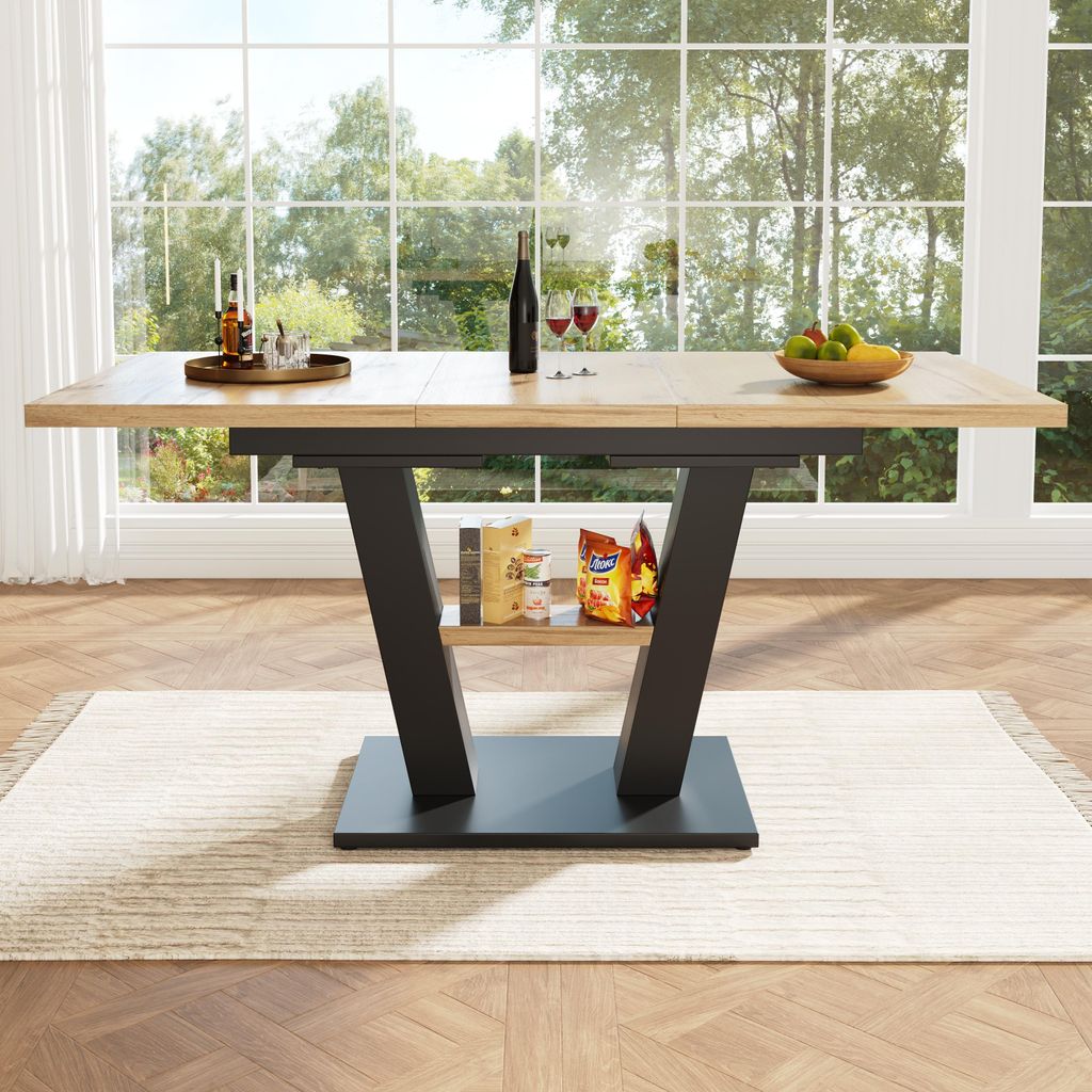 Teleskoptisch 118-157x70 cm mit Verlängerungen - Holzoptik