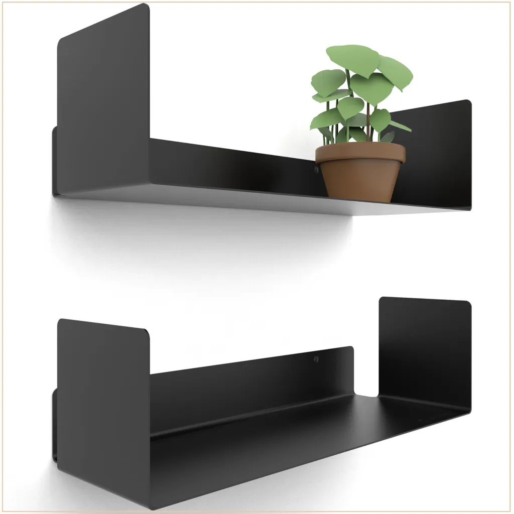 Lot de 2 Étagère Murale Noire 40 cm - Étagères Flottantes Design Moderne