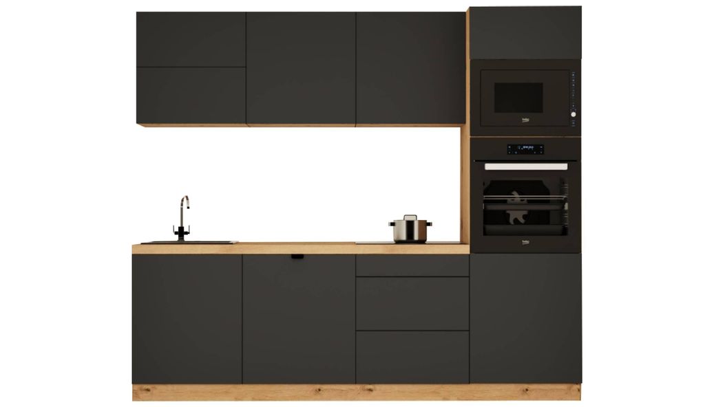 Küchenzeile 240 cm ohne E-Geräten Einbauküche Moderne Küchenzeile, Langen KL26-M240 Grau/Matt