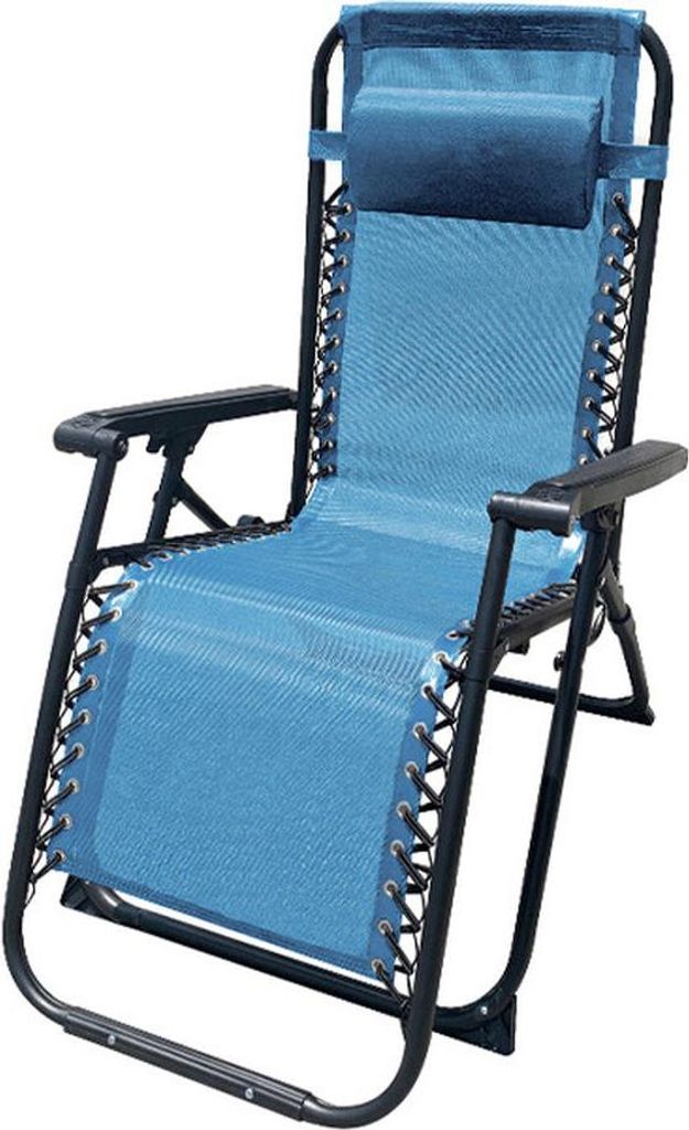 Marbueno Klappbarer Stahlliegestuhl mit Kissen Garten und Pool 90x66x108 cm Null Schwerkraft Blau 10345