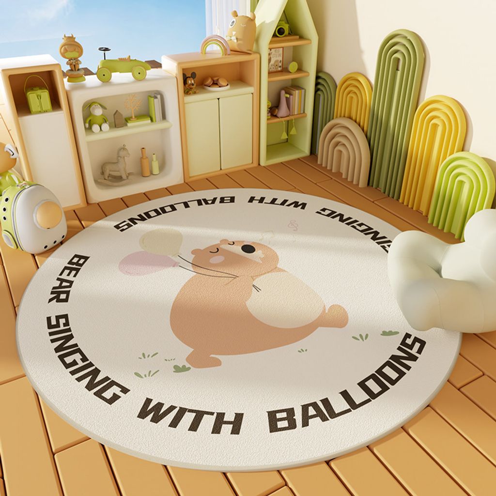 Kinderteppich Baby Krabbelmatte Ballon Tragen Muster Cartoon Rund Teppich für Kinderzimmer Schlafzimmer, Durchmesser 120 cm