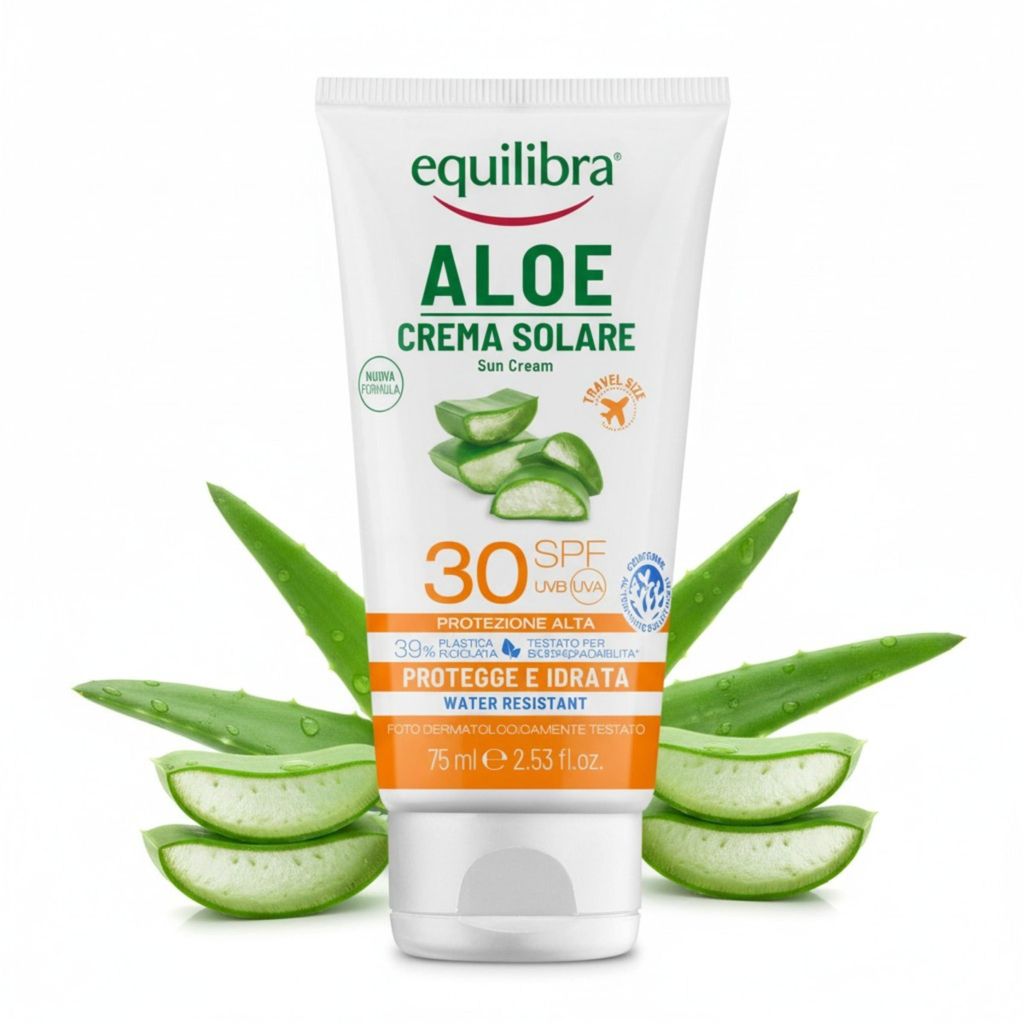 Equilibra Aloe Sonnencreme Gesicht SPF 30 75 ml Feuchtigkeitsspendende Sun Cream mit Aloe Vera Wasserresistent