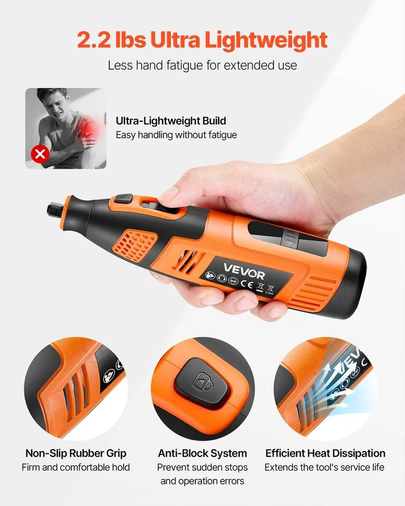 Kit utensili rotanti senza fili da 119 pezzi, mini utensile rotante portatile DC12V, 28 livelli di velocità 5000-32000 giri/min, utensili multiuso fai da te per incisione, levigatura, lucidatura, intaglio, taglio, lavori artigianali fai da te - 5