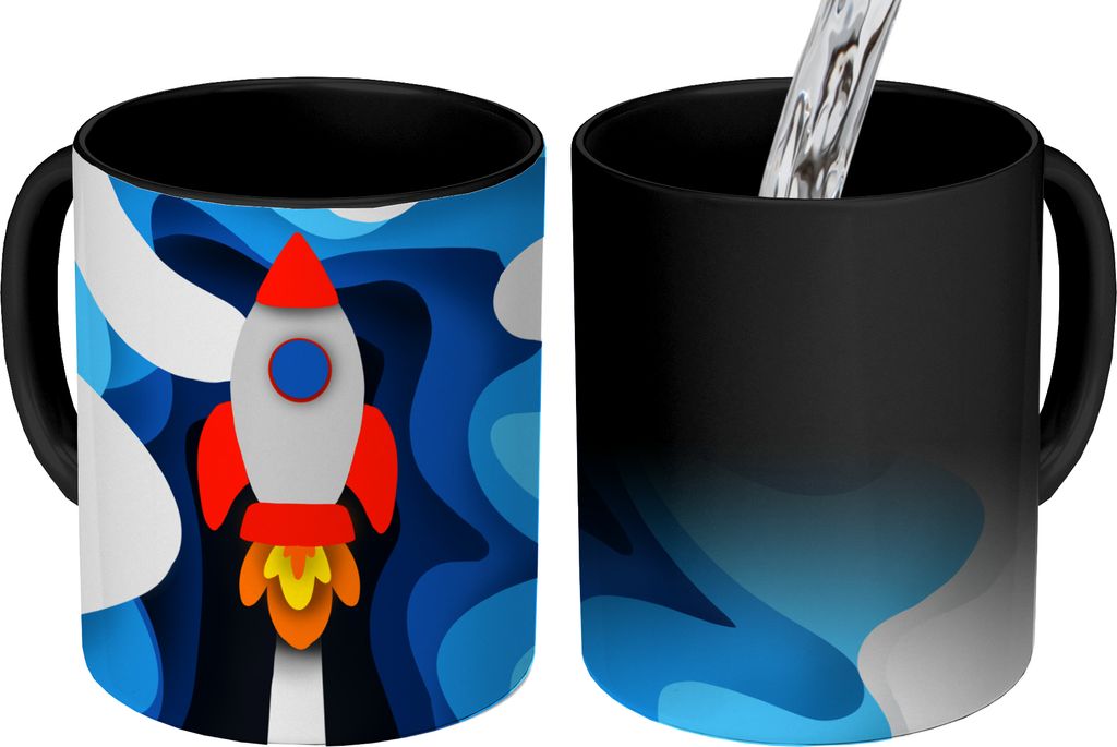 MuchoWow Zauber Tasse Zaubertasse Magic Illustration - Kinder - Rakete 350 ml Farbwechsel Becher Geschenk Geschenkidee - Magic-Tasse - Fototasse ...